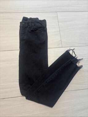 MOTHER Black Skinny Jeans with Frayed Ankles